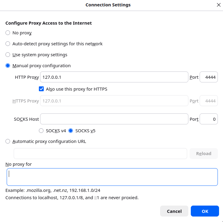 firefox proxy settings