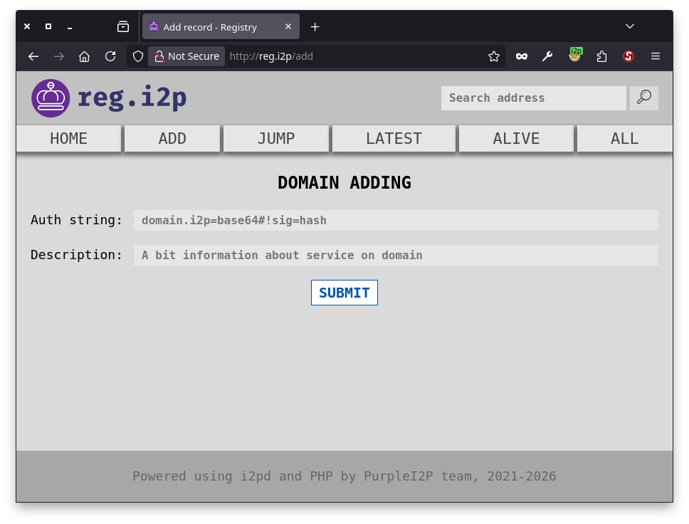 reg.i2p domain add page