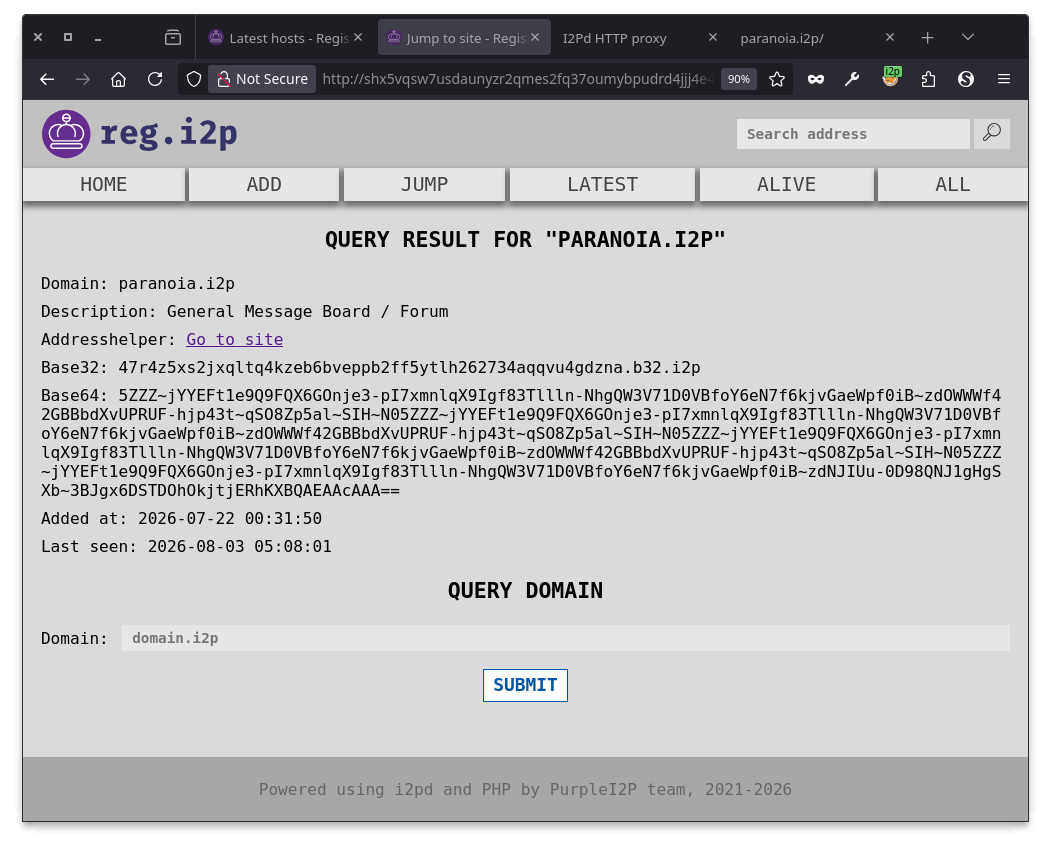 results of a domain search on reg.i2p
